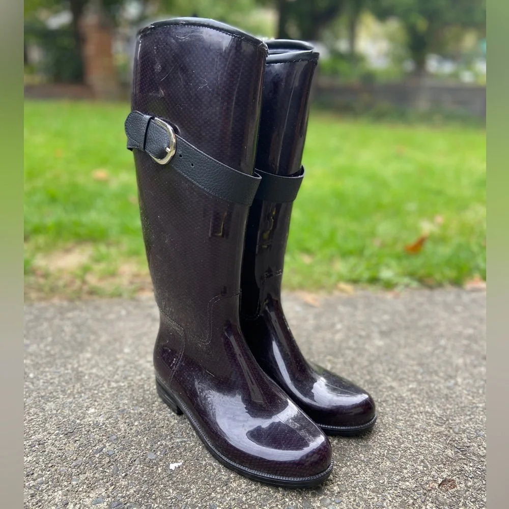 Dav Bristol Weatherproof Knee High  Rain Shiny Black Boot Sz 8